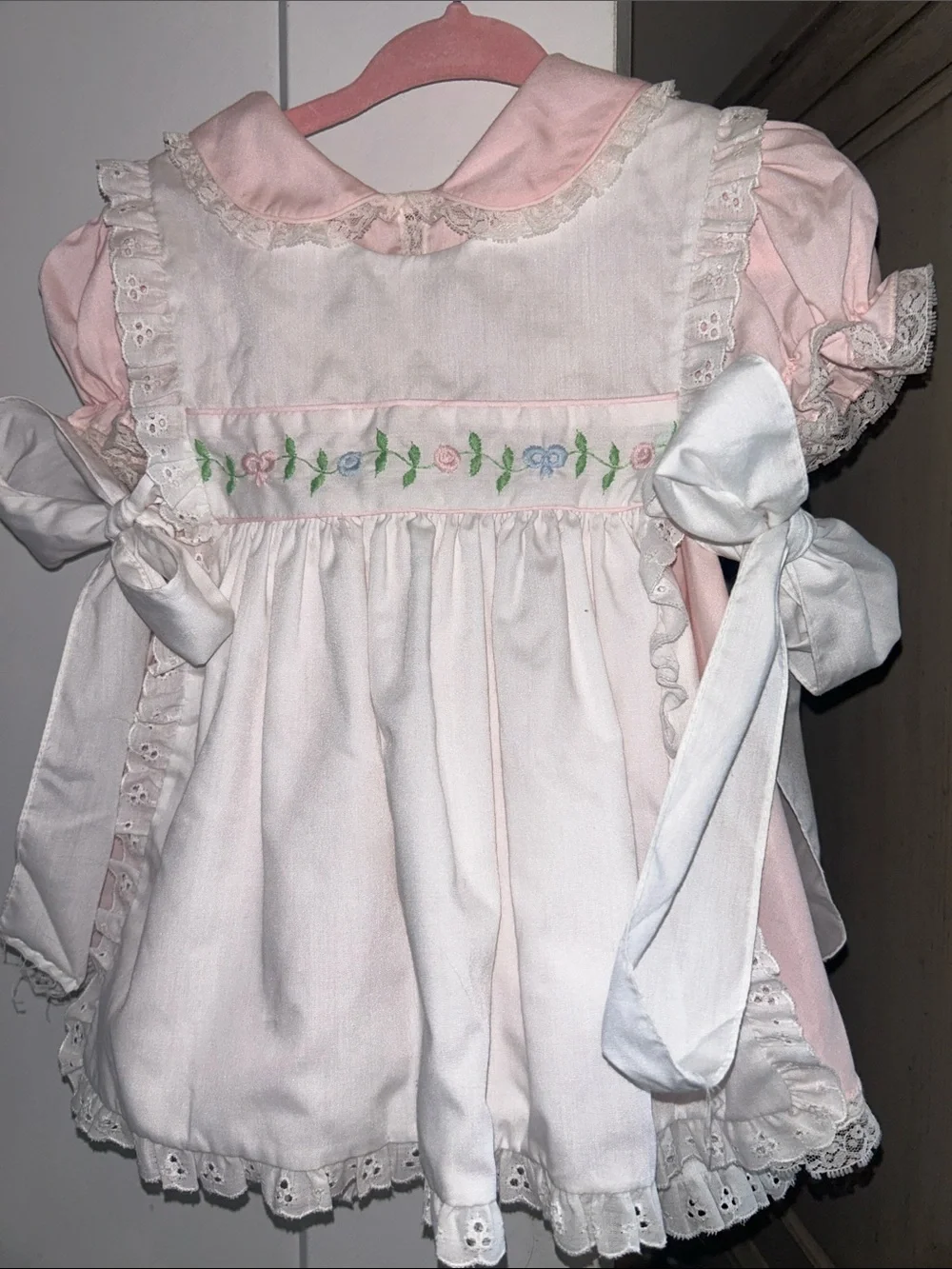 C.I. Castro Pink and White Embroidered Flower Dress
